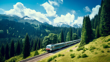 Fototapeta premium beautiful train on a mountain landscape