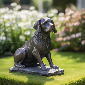 Labrador bronze figure im garden