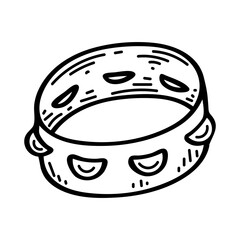 Children toy tambourine sketch. Musical instrument. Preschool games. Hand drawn doodle illustration.