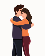 Vector isolated illustration of boy and girl hugging. Hug day. Couple in love.