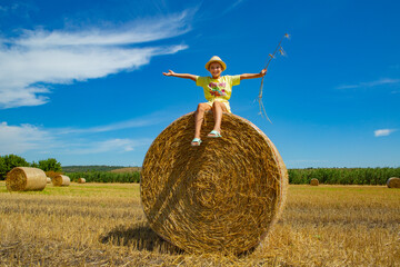 girl sitting on hay bale © Ирина Попова