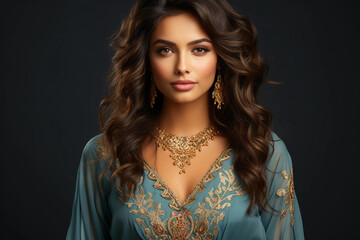 Photoshoot of an Indian female in north Indian dress and jewellery. Generative AI
