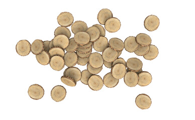 Bunch of Wooden Slices Rings with Bark 3D Illustration