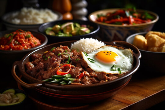 Bistek Tagalog filipino food with rice and eggs