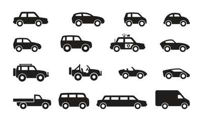 various cars simple silhouette set