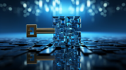 
Sleek key formed from blockchain blocks, a symbol of contemporary digital trust, generative AI