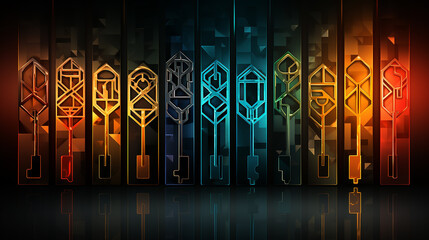 Modern key silhouette with blockchain design, epitomizing digital security, generative AI
