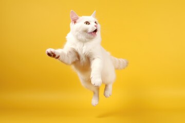 Happy cat jumping with funny expression. Generative AI
