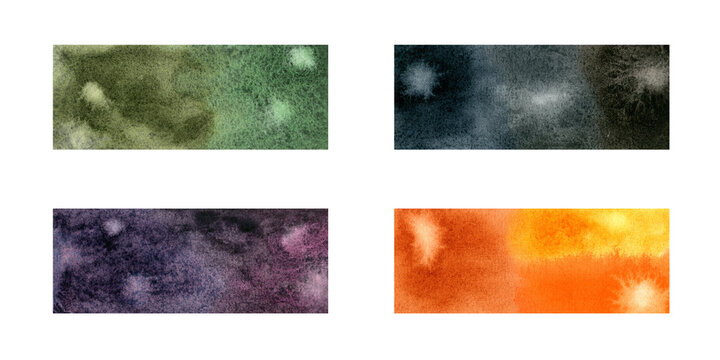 Orange, green, gray and purple hand drawn watercolor backgrounds