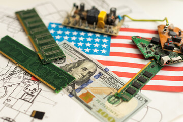 Circuit electric board, European Union flag on the board