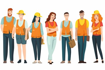 Naklejka premium A diverse team of construction workers in safety gear posing for a photo