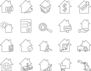 Real Estate Sale Icons Set. Realty, For Sale, Purchase. Editable Stroke. Simple Icons Vector Collection