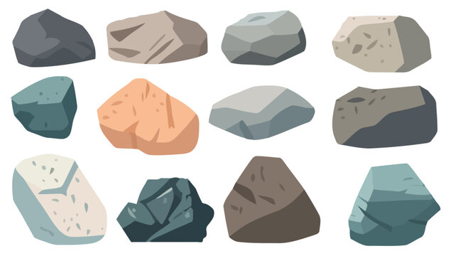 Set of stones. Image of various isolated stones or minerals.