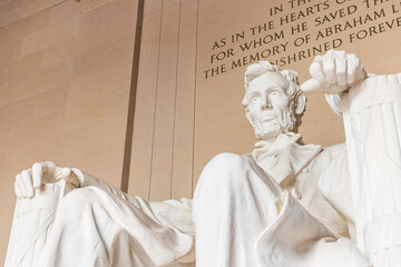Iconic statue of Abraham Lincoln in the Lincoln Memorial in Washington DC.