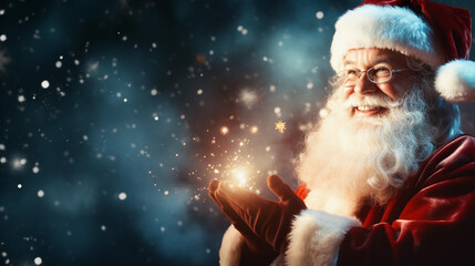 Santa Claus holding a Christmas Gift box.