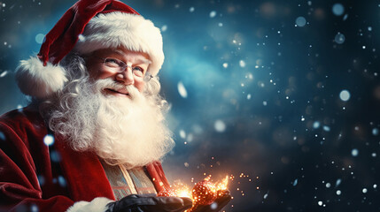 Santa Claus holding a Christmas Gift box.