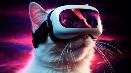 Cat in VR glasses in space