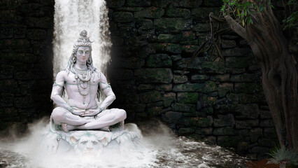 Lord Shiva Indian God 3D Wallpaper,Lord Shiva with waterfall background