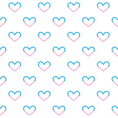 Pink and blue heart seamless pattern on white background Vector, 80s Art Style