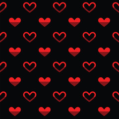 Red heart seamless pattern on black background Vector