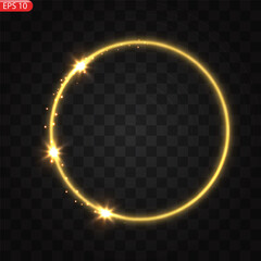 Modern gold shiny vintage frame isolated on a transparent background. Golden glowing circle frame. Abstract background. Luxury realistic element of wedding decor. Vector illustration EPS10