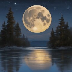 Fototapeta na wymiar The Mystical Power of the Dark Night: A Captivating Full Moon Bathes the World in Soft Illumination, Revealing Shadows and Secrets