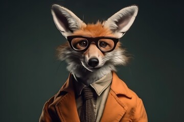 Hipster fox wearing clothes and  glasses.