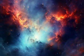 Fototapeta premium Abstract dramatic watercolor cloudscape background with orange and cyan clouds. Generative AI 