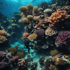 Exploring the Colorful Depths: A Diver Explores the Fascinating Ecosystem of a Vibrant Coral Reef