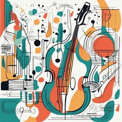 Obraz premium Eloquent Harmony: Captivating sounds of musical instruments dancing to musical notes in an ornate abstract poster design