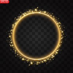 Modern gold shiny vintage frame isolated on a transparent background. Golden glowing circle frame. Abstract background. Luxury realistic element of wedding decor. Vector illustration EPS10