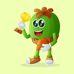 Cute Feijoa characters playing basketball