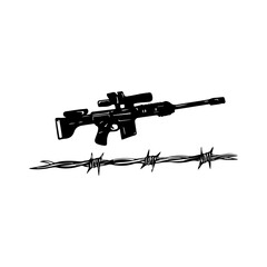 vector illustration of sniper rifle and barbed wire