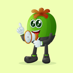Cute Feijoa character holding a megaphone