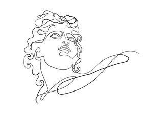 Apollo - continuous one line drawing, isolated vector image of antique statue. Phoebus, God of the Sun, patron of art and the Muse. Symbol of handsome and beauty male in minimalistic modern style - 633870120