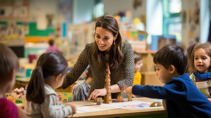 Educator works with children in the development center. Generative AI