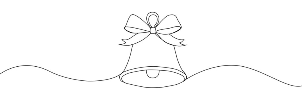 recommend clip art: Christmas Bell with Bow one line drawing . Merry christmas bell continuous line.Bell line art.