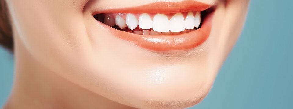 Beautiful white teeth with pink lips mouth Close up woman's smile. female veneer smile, dental care.Ai generated