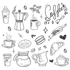 Coffee Shop Hand Drawn Vector İllustration Objects Set