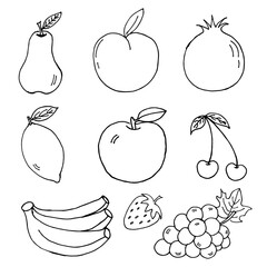 Fruits Hand Drawn Vector İllustration Objects Set