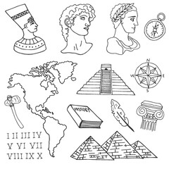 History Hand Drawn Vector İllustration Objects Set