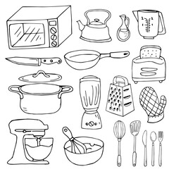 Kitchen Hand Drawn Vector İllustration Objects Set