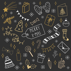 Christmas hand drawn doodle set