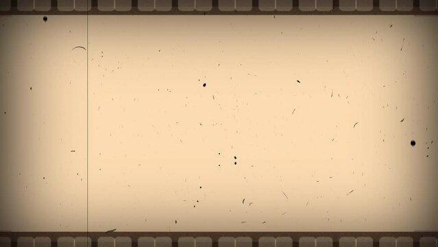 Vintage looping film strip background. 4K reel clutter old tv grain noise frame. Videotape texture overlay with scratches and dirt stains. Lens flare light leaks effect