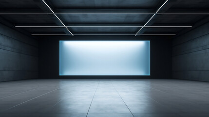 White Screen on Empty Stage, Dark Gray and Azure, Theatrical Elegance - Generative AI