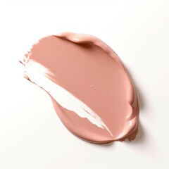 Cosmetic lipstick abstract stroke isolated on white background. Creamy swatch, sampler of biege lipstic, tint or blusher. Beige smear of crushed highlighter or luminizer