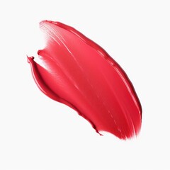 Cosmetic lipstick abstract stroke isolated on white background. Swatch, sampler of lipstic, tint or blusher. Cream makeup texture. Bright red color cosmetic product brush stroke swipe sample