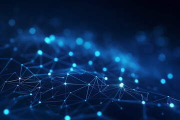Obraz premium Abstract blue digital technology background of dots and lines. The concept for neural networks, cybersecurity, data stream, database, supercomputer, cloud computing. Generative AI illustration