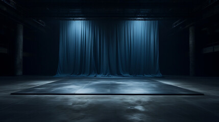 Captivating Empty Stage, Dramatic Lighting, Large-Scale Canvas, Dark Azure, Light Gray Floor - Generative AI