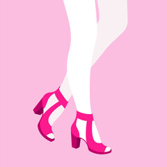 Vector fashion illustration of woman wearing pink shoes
